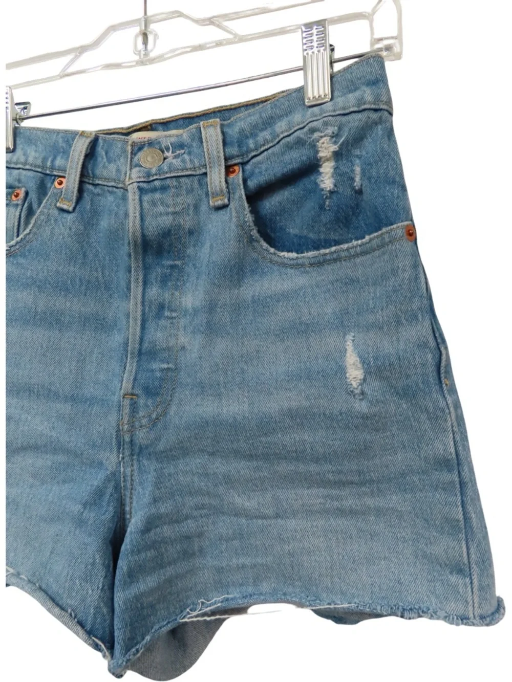 Levi’s Ribcage Shorts 27 High Rise Distressed Cutoff Denim Light Wash - Picture 6 of 11